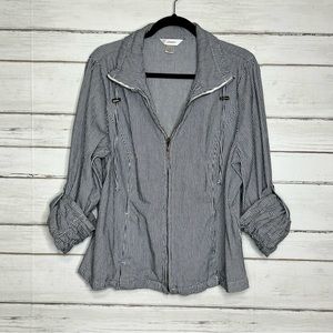CJ Banks Navy White Stripe Zip Front Jacket Size 1X